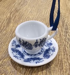 #73 - 2' Blue & White Porcelain Cup & Saucer- 1 Of 2 - V