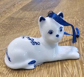 #89 - Blue & White Porcelain Cat 1 Of 2 - V