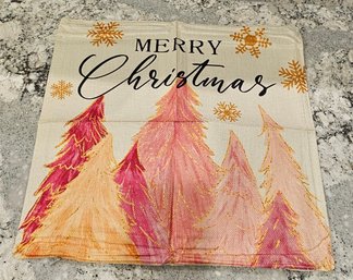 #154 - Brand New 16' Square Merry Christmas W/ Trees Zippered Pillow Cover- V