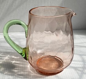 #63 - Beautiful Pink & Green Depression Glass Pitcher