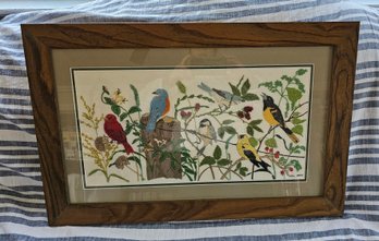 #35 - Beautiful Framed Crewel Work Birds