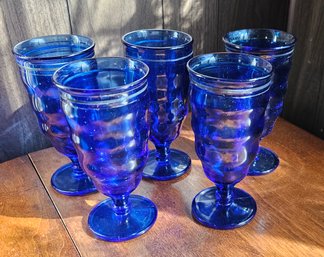 #95 - Circa 1935 L E Smith Cobalt Blue Footed Tumblers - Set Of 5