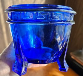 #96 - Cobalt Blue Greek Key Footed Planter/ Bowl