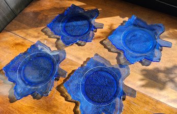 #104 - Set Of 4 L E Smith Mt Pleasant Cobalt Blue Leaf Plates