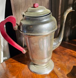 #111 - Deco Chrome Coffee Pot W/ Red Bakelite Handle And Top