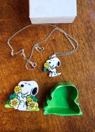 #16 - 1958 Snoopy Necklace,  Pin And Earrings