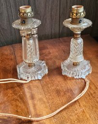 #55 - Antique Pair Of Glass Bedroom Lamps