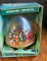 #56 - 1960s Wind Up Revolving Musical Nativity Scene In Dome By Ohio Art