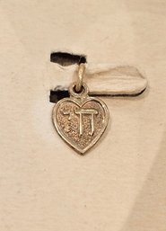 C - Antique 14k Chai In A Heart Charm - Super Tiny