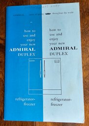 #98 - Vintage 1960s Admiral Duplex Refrigerator/freezer Manual