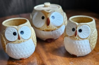 #184 - Kotobuki Japan Owl Teapot W/steeper & Two Owl Cups