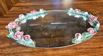 #64 - Dresser Tray W/ Ceramic Floral Edges