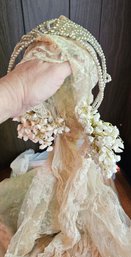 #360 - Early 1900s Veil - Very Long - Beautiful With Shoe Clips