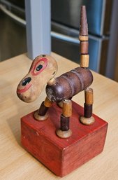 #168 - Vintage Kohner Happy The Wonder Dog Wooden Collapsing Push UpDog Toy
