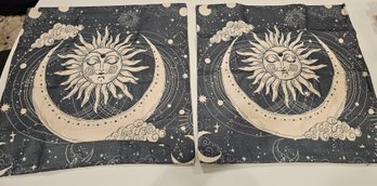 #26 - Brand New 19' Square Zippered Moon & Star Pillow Covers - Set Of 2