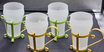 #86 -  Set Of 4 Ice Cream Parlor Soda Glasses And Their Cages