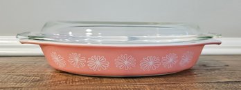 1958 Pyrex Pink Daisy Divided Casserole  1.5qt