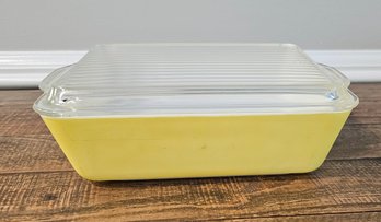 1940s Pyrex 503 B Primary Yellow 1.5qt Covered Refrigerator Didh