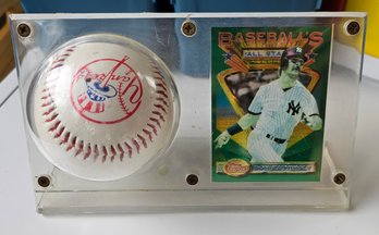 1993 Mounted Don Mattingly Card And Yankee Ball -J