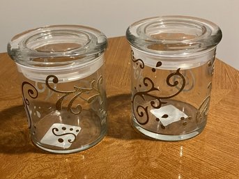 #39 - 2 Brand New 5' Covered Glass Jars - P