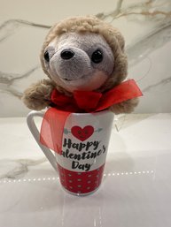 Valentines  Day Mug And Stuffed Sloth- New