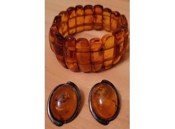 Amber Bracelet & Earrings From Leningrad - Now St Petersburg