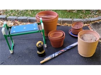 Pots. Bottoms, Umbrella, Garden Seat And Light