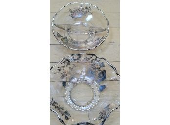 Glass Bowls With Silver Design