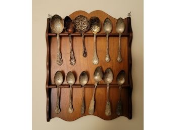 Spoon Rack With Spoons- Many Sterling & Dated