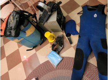 Large Collection Of Scuba Gear, Suit And Box