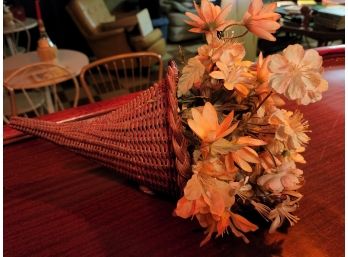 Wicker Cornucopia With Silk Flowers