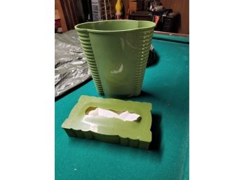 Vintage Avocado Green Waste Pail And Tissue Box