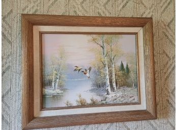 17 X 21 Oil Painting Mallards Flying