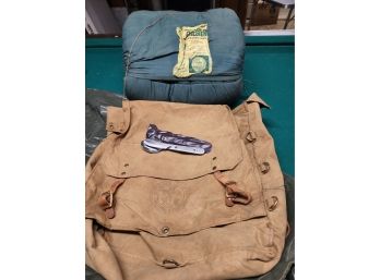 Mid Century Boyscout Back Pack And Sleeping Bag