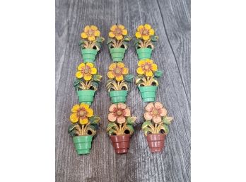 9 - 1940s Potted Flower Curtain Push Pin Tie Backs