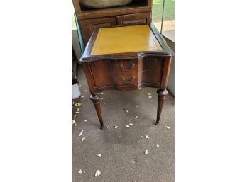 Leather Topped Table With Metal Wheels - 1 Drawer