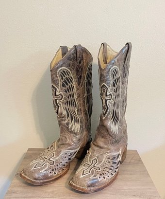Corral Ladies Wing & Cross Brown Cowhide Leather Cowboy Boots