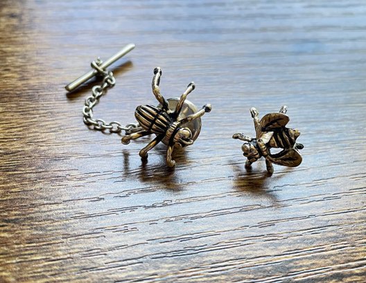 Vintage Beetle Tie Tack With Bee Pin