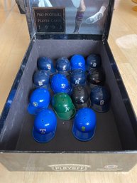 Miniature Baseball Hat Figurines In NFL Playoff Box