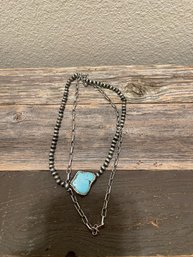Two In One Necklace With Turquoise Color Accent