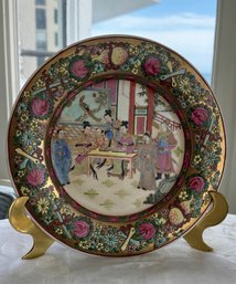 Chinese Famille Rose Style Mandarin Dessert Plate With Stand