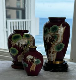 Three Various Size Beautiful Asian Inspired Vases
