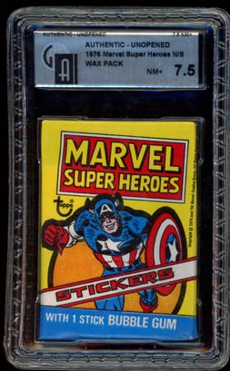 1976 TOPPS MARVEL SUPER HEROES STICKERS UNOPENED WAX PACK GAI 7.5 ~ RARE