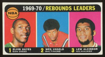 1970 TOPPS BASKETBALL REBOUND LEADERS ~ KAREEM ABDUL-JABBAR, HAYES, UNSELD