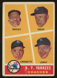 1960 TOPPS BASEBALL NY YANKEES COACHING STAFF CROSETTI / DICKEY / HOUK  LOPAT