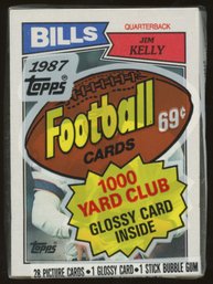 1987 TOPPS FOOTBALL CELLO PACK WITH JIM KELLY ROOKIE ON TOP