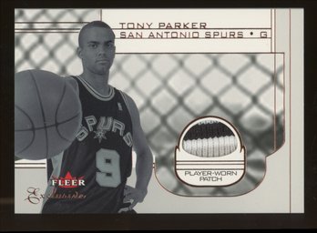 2001-02 Fleer Exclusive Tony Parker Rookie 3 Color, Game-Worn Jersey Patch