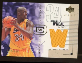 2003-04 UD GLASS SHQUILLE O'NEAL CLEARCUT WINNERS GAME-USED JERSEY PATCH #'D/350