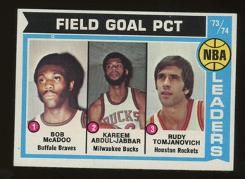 1974-75 Topps #146 FG Leaders Bob McAdooKareem Abdul-JabbarRudy Tomjanovich