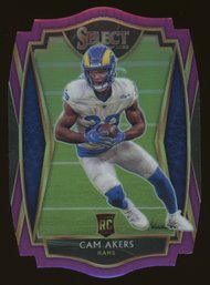 2020 Panini Select Cam Akers Premier Level Purple Prizm Die Cut Rookie